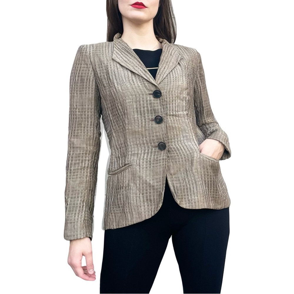 Lafayette 148 Brown Tailored Textured Linen Blazer Jacket 6